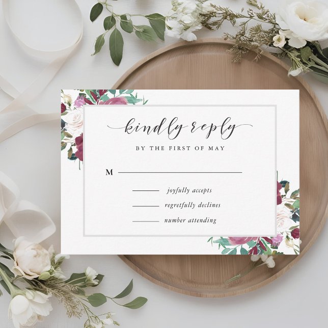 Burgundy Red Blooms Wedding RSVP (Creator Uploaded)