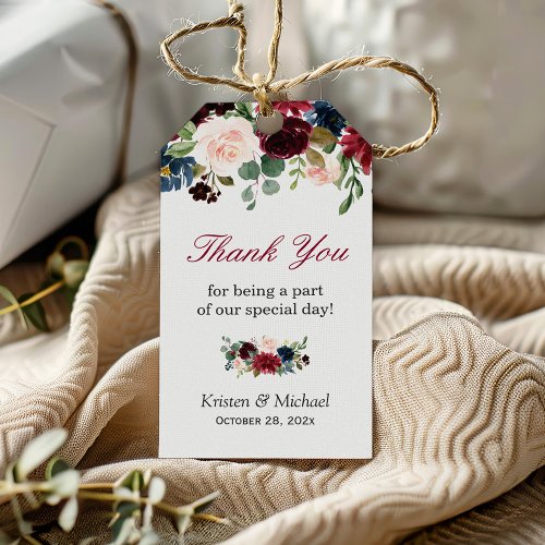 Burgundy Red Blue Floral Wedding Favor Thank You Gift Tags