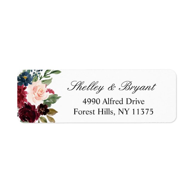 Burgundy Red Blush Blue Watercolor Floral Label
