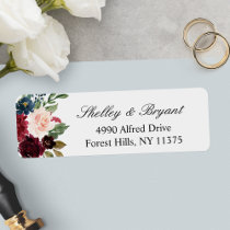 Burgundy Red Blush Blue Watercolor Floral Label