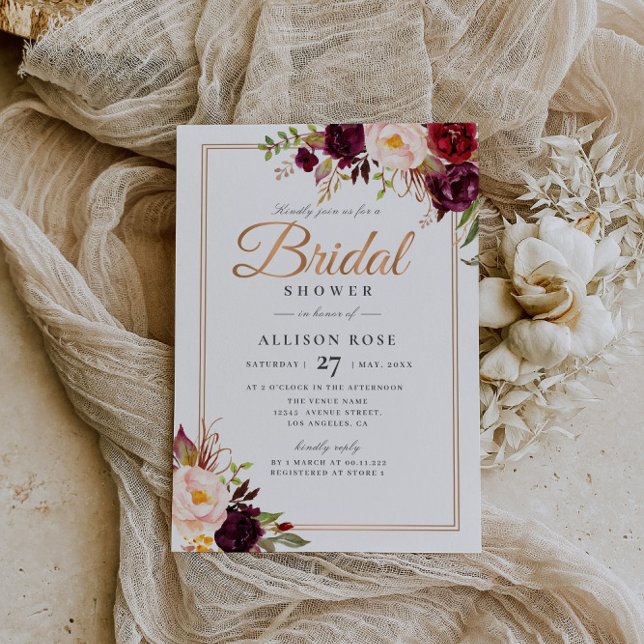 Burgundy red blush bridal shower invitation (Creator Uploaded)