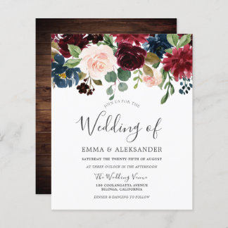 Burgundy Red Blush Budget Wedding Invitation