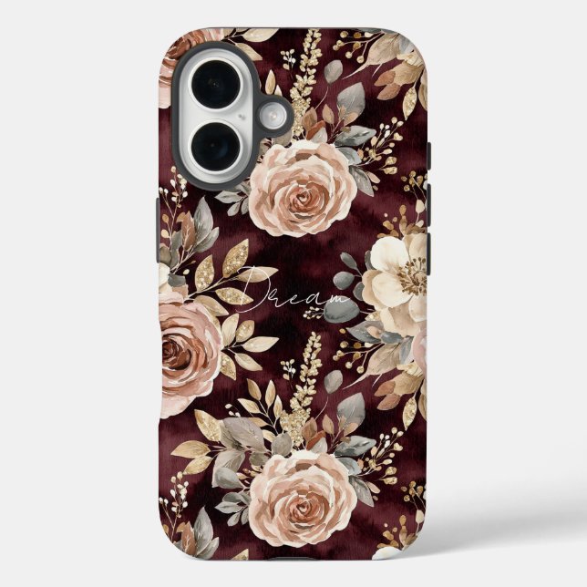 Burgundy Red Blush Floral Case-Mate iPhone Case (Back)