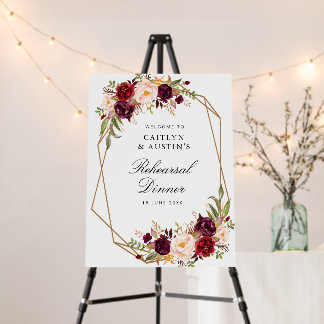 burgundy red blush floral rehearsal dinner sign