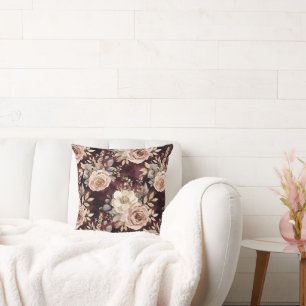 Burgundy Red Blush Floral Throw Pillow