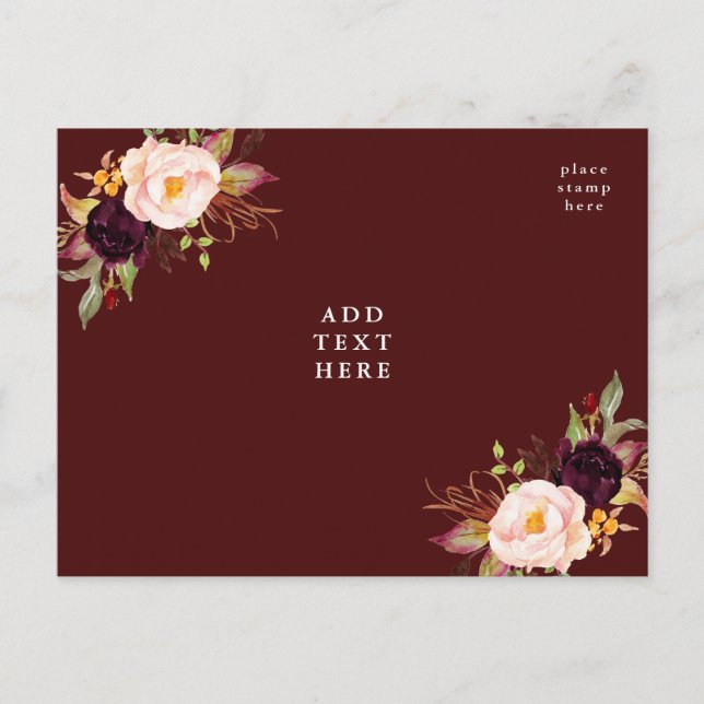 Burgundy red & blush floral wedding card (Front)