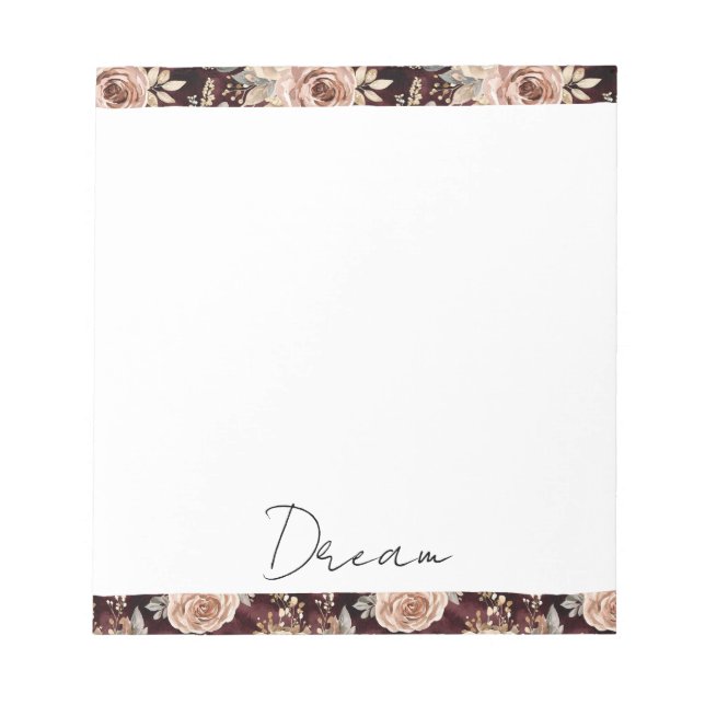 Burgundy Red Blush Floral Wedding Notepad (Front)
