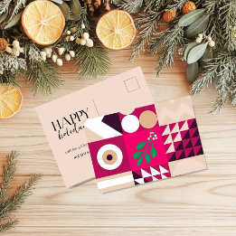 Burgundy Red Blush Geometric Pink Christmas Holiday Postcard