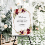 Burgundy red & blush geometric wedding sign<br><div class="desc">A floral design with a modern geometric frame and burgundy red and blush watercolor flowers.</div>