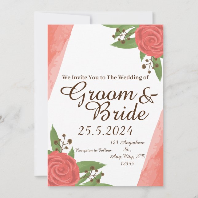 Burgundy Red Blush Gold Geometric Greenery Wedding Holiday Card (Front)