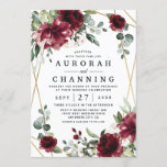 Burgundy Red Blush Gold Geometric Greenery Wedding Invitation<br><div class="desc">Design features a printed gold colored geometric frame with floral elements in shades of burgundy,  red and blush over greenery,  eucalyptus and flower blooms.  Design also features an easy to use typography layout.</div>