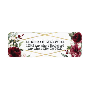 Burgundy Red Blush Gold Geometric Greenery Wedding Label