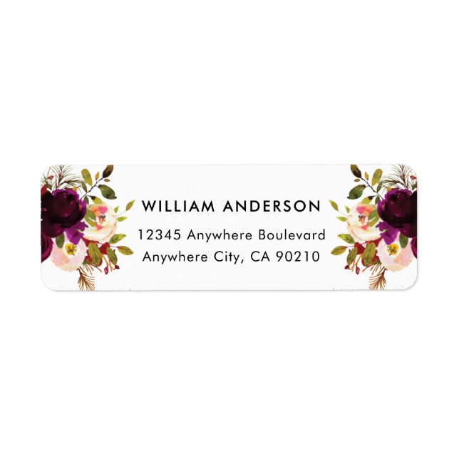 Burgundy Red Blush Gold Geometric Greenery Wedding Label (Front)