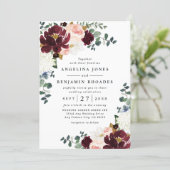 Burgundy Red Blush Pink and Gold Floral Wedding Invitation (Standing Front)