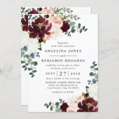 Burgundy Red Blush Pink and Gold Floral Wedding Invitation (Front/Back)