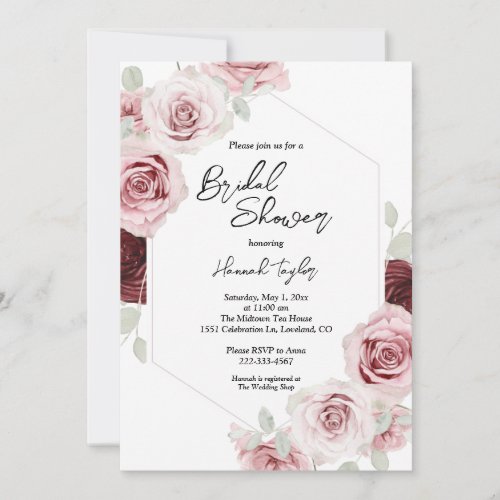 Burgundy Red Blush Pink Floral Bridal Shower Invitation