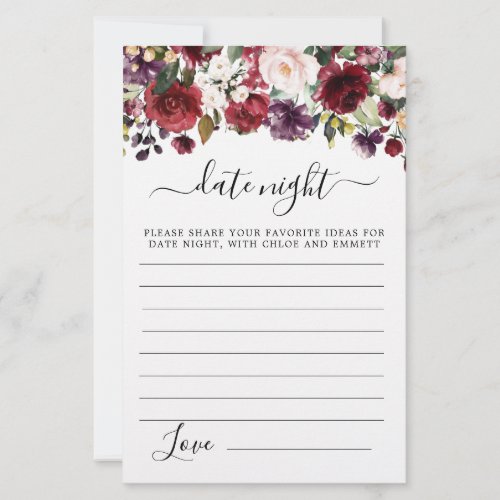 Burgundy Red Blush Pink Floral Date Night Card