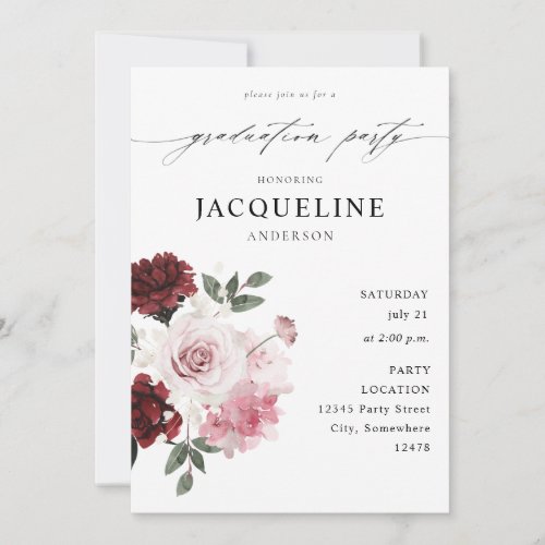 Burgundy Red & Blush Pink Floral Graduation Party