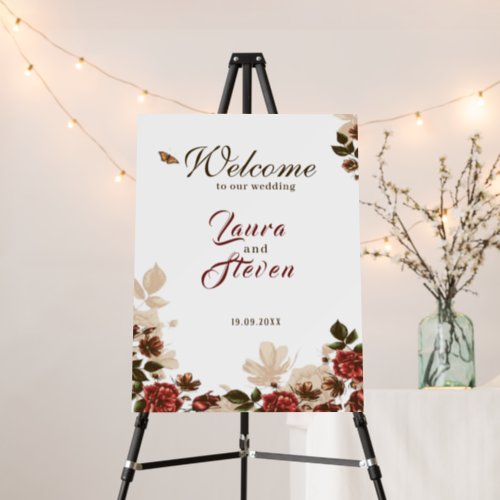 Burgundy Red Blush Pink Floral Greenery Wedding Foam Board