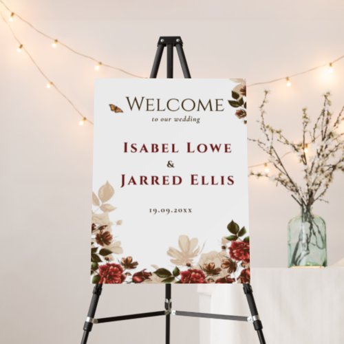 Burgundy Red Blush Pink Floral Greenery Wedding Foam Board