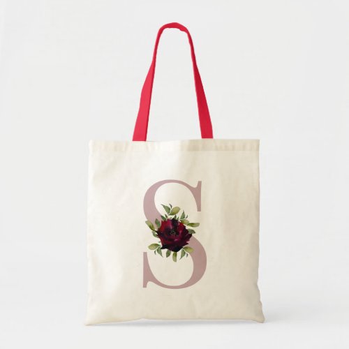 Burgundy Red Blush Pink Monogram Letter Wedding Tote Bag