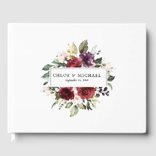 Burgundy Red Blush Pink Purple Rose Floral Wedding Guest Book