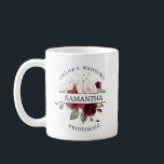 Burgundy Red Blush Pink Rose Floral Mug<br><div class="desc">Beautiful arrangement of deep red roses and blush pink roses creates a beautiful coffee mug for your bridesmaids. Lots of leaves give this floral arrangement a very modern botanical vibe. The bridesmaid name is placed in the center of the arrangement. The bride's name is above Bridesmaid or any other title...</div>
