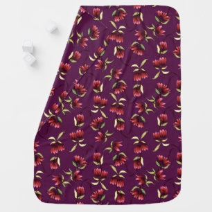 Burgundy Red Blush Pink Rustic Bohemian Floral Baby Blanket
