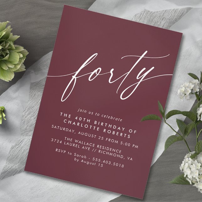 Burgundy Red | Bold Dark Maroon 40th Birthday Invitation (Creator Uploaded)