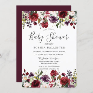 Burgundy Red Botanical Baby Shower Invitation
