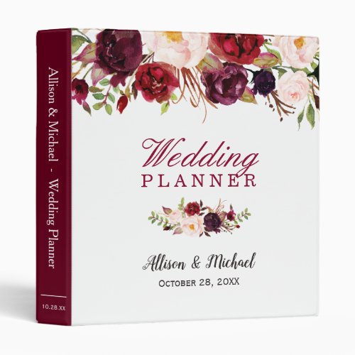 Burgundy Red Botanical Floral Wedding Planner Binder