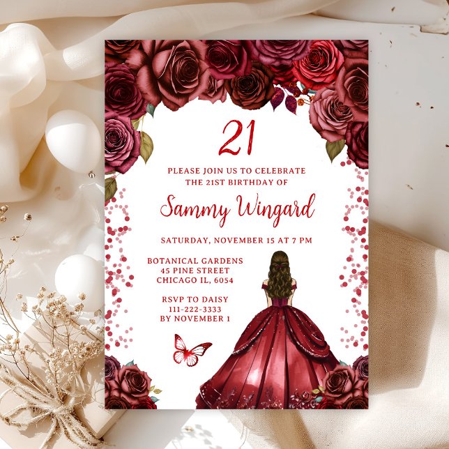 Burgundy Red Brown Hair Princess Birthday Party Invitation (Creator Uploaded)