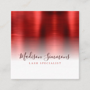 Burgundy Red Brushed Metal Monogram Elegant Script Square Business Card