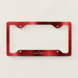 Burgundy Red Brushed Metal Monogram Girly Script License Plate Frame<br><div class="desc">Burgundy Maroon Red Brushed Metal Metallic Foil Monogram Girly Script License Plate Frame</div>