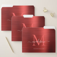 Burgundy Red Brushed Metal Monogram Script Name