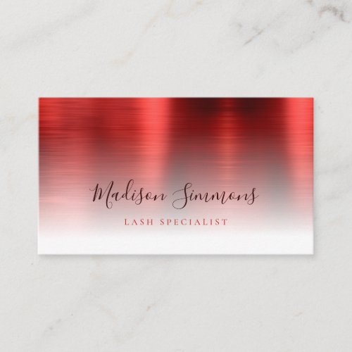 Burgundy Red Brushed Metal Monogram Stylish Script Business Card