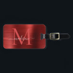 Burgundy Red Brushed Steel Metal Script Monogram Luggage Tag<br><div class="desc">Burgundy Red Brushed Steel Metal Script Monogram Bag Tag</div>