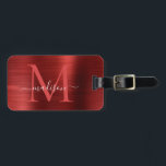 Burgundy Red Brushed Steel Metal Script Monogram Luggage Tag<br><div class="desc">Burgundy Red Brushed Steel Metal Script Monogram Bag Tag</div>