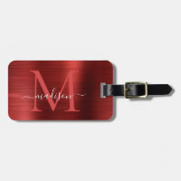 Burgundy Red Brushed Steel Metal Script Monogram