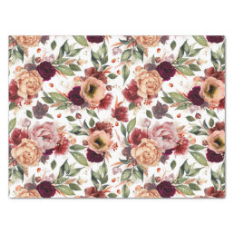 Burgundy Red Burnt Orange Floral Fall Party Gifts Tissue Paper