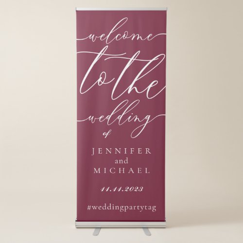 Burgundy Red Calligraphy Welcome to the wedding Retractable Banner