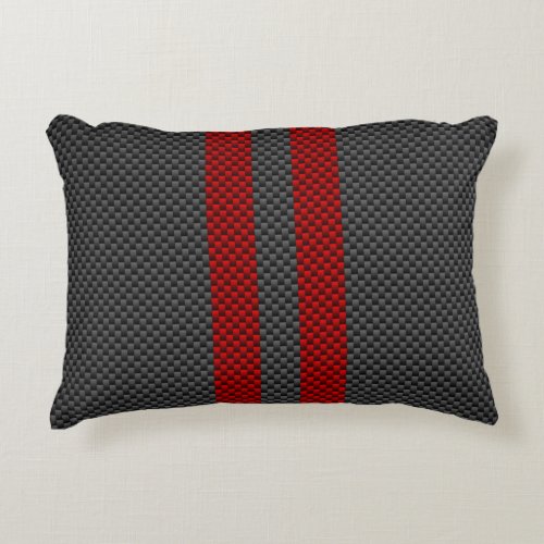 Burgundy Red Carbon Fiber Like Racing Stripes Accent Pillow