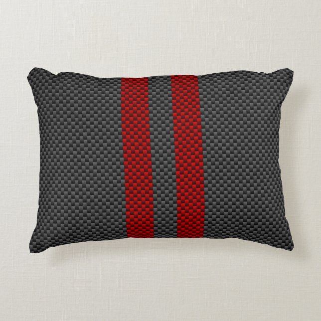 Burgundy Red Carbon Fiber Like Racing Stripes Accent Pillow (Front)