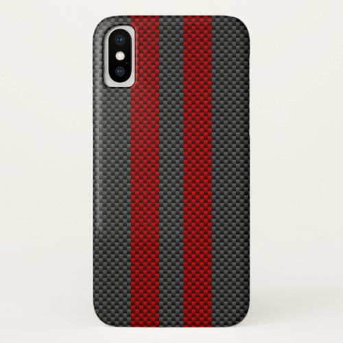 Burgundy Red Carbon Fiber Like Racing Stripes iPhone XS Case