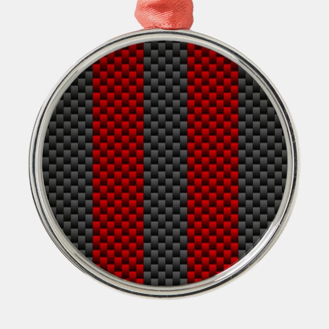 Burgundy Red Carbon Fiber Like Racing Stripes Metal Ornament (Front)