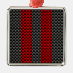 Burgundy Red Carbon Fiber Like Racing Stripes Metal Ornament