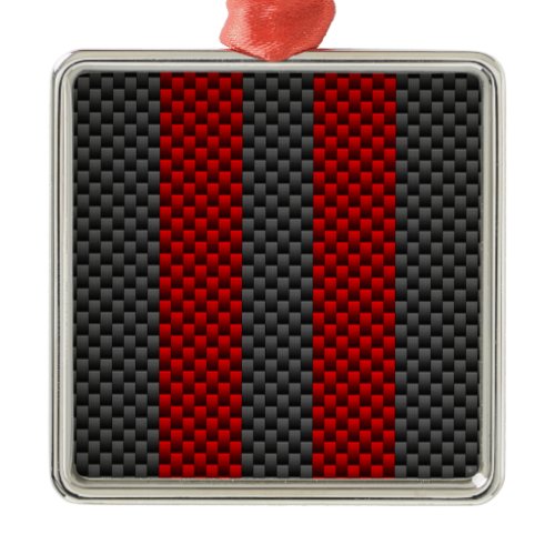 Burgundy Red Carbon Fiber Like Racing Stripes Metal Ornament