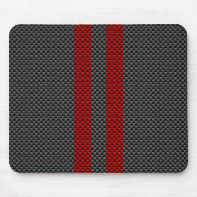 Burgundy Red Carbon Fiber Like Racing Stripes Mouse Pad (Front)