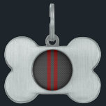 Burgundy Red Carbon Fiber Like Racing Stripes Pet Tag<br><div class="desc">A sporty burgundy red racing stripes accent on charcoal carbon fiber style decor. The carbon fiber print look suits automotive,  modern,  and industrial tastes and the vibrant vertical lines make for a dynamic</div>