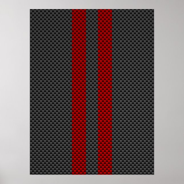 Burgundy Red Carbon Fiber Like Racing Stripes Poster (Front)